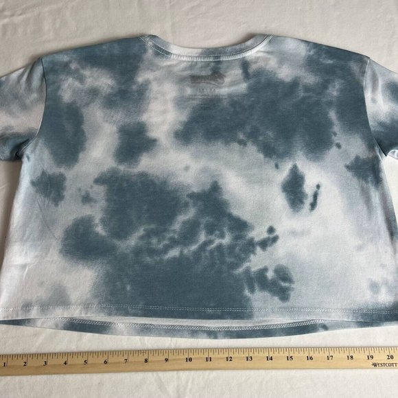 David Bowie Cropped Top Women's Size M Blue/White Marble Cotton Blend Crew Neck - Picture 6 of 7